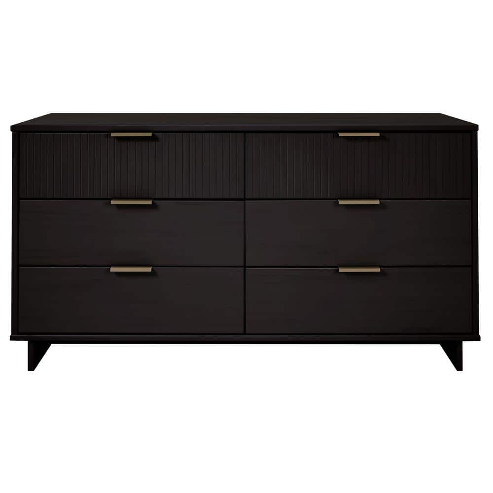 Granville Glam 6-Drawer Vertical Dresser in Black with Ribbed Detail