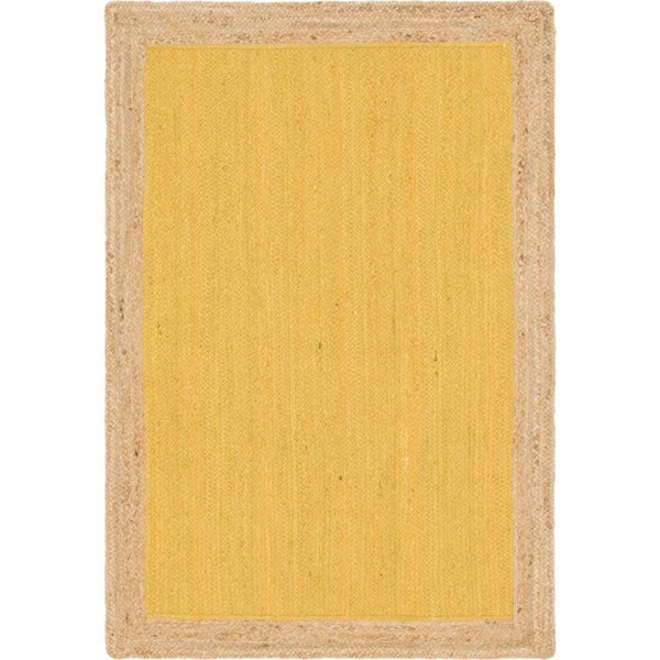 Unique Loom Braided Jute Goa Yellow 4 ft. 1 in. x 6 ft. 1 in. Area Rug