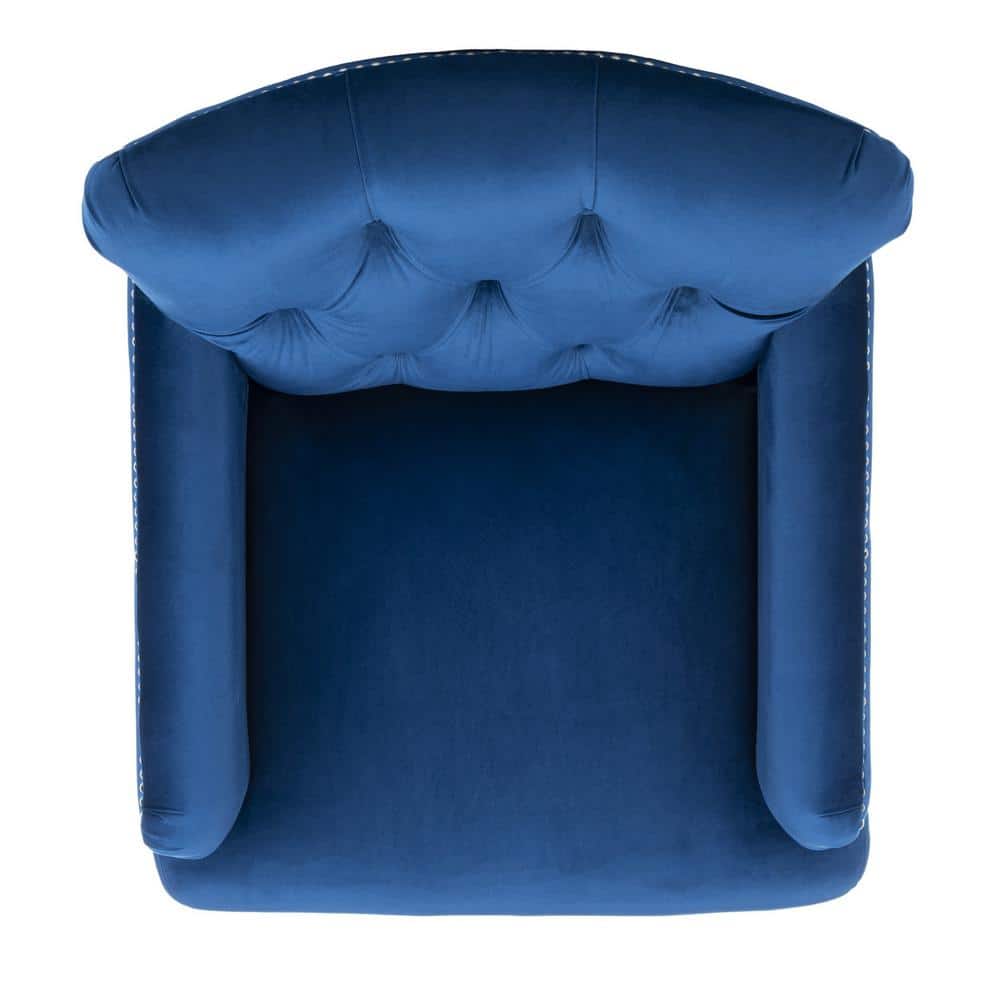 Navy Velvet Tufted Arm Chair with Espresso Wood Legs
