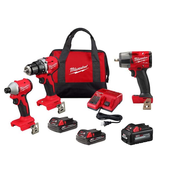 M18 FUEL 18V Lith-Ion Cordless Hammer Drill & Impact Driver Combo Kit (3-Tool) w/ 3 Batteries & 3/8 in. Impact Wrench