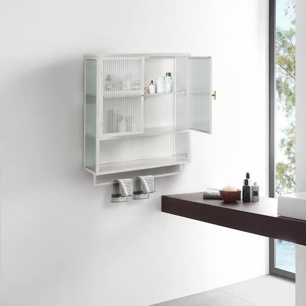 Cubilan 23.6 in. W x 7.9 in. D x 27.6 in. H Wall Mounted Bath Storage  Cabinet with Shelves and Towels Bar in White HD-V2C - The Home Depot