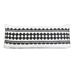 Modern Black/White 14 in. x 36 in. Mosaic Geometric Stripe Lumbar Throw Pillow