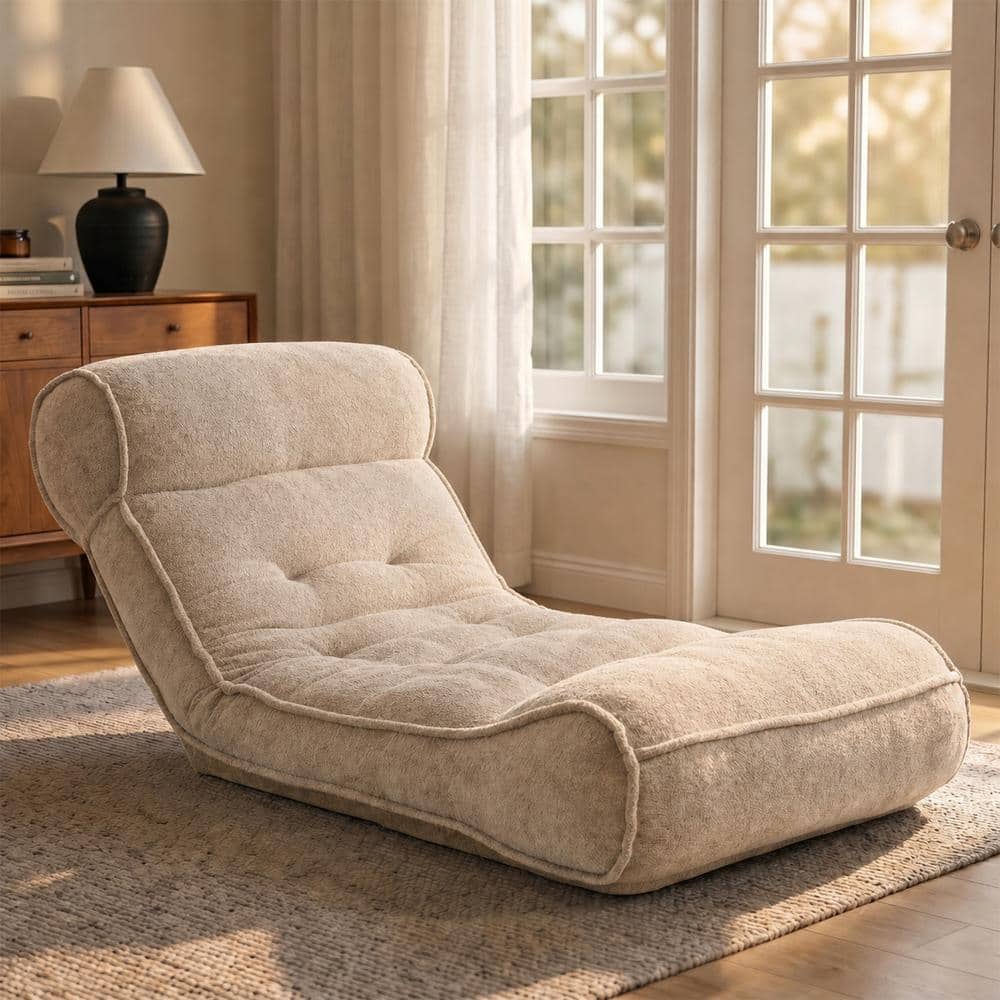 83" Adjustable Indoor Lounge Chair with 5-Position Reclining Back And Foam Fill, Plush Seaweed Fleece Fabric ,Beige