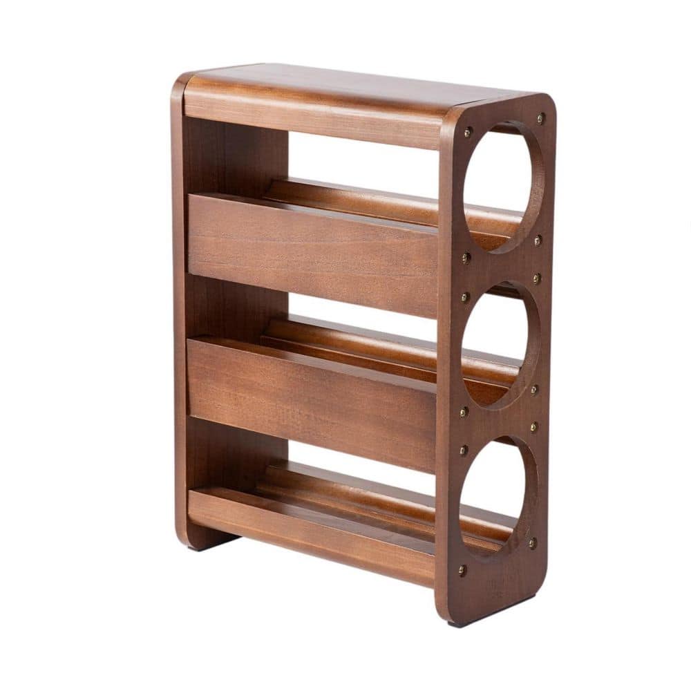 3-Bottle Brown 10.2 in. W Pine Wood Wine Rack for Inside Cabinet, Pantry, Kitchen Bar, Wine Holder Shelf for Home Decor