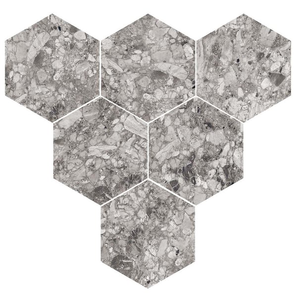 Giorbello Ceppo Hexagon Gray 10 in. x 10 in. x 10 mm Porcelain Floor and Wall Tile Case - (25-pcs/17.36 sq. ft.)