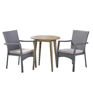 Arezzo Gray 3-Piece Wood and Plastic Outdoor Bistro Set with Gray Cushions