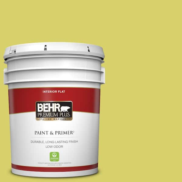 BEHR PREMIUM PLUS 5 gal. #P340-4 Lime Tree Flat Low Odor Interior Paint & Primer