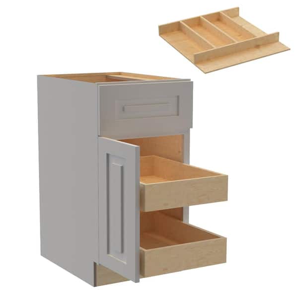 Home Decorators Collection Grayson 18 in. W x 24 in. D x 34.5 in. H Assembled Plywood Base Kitchen Cabinet in Pearl Gray with 2ROT Utility LH