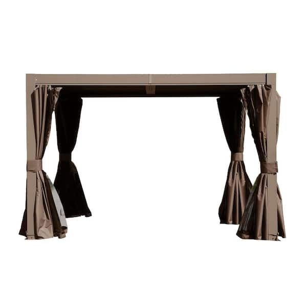 10 ft. x 10 ft. Brown Outdoor Louvered Pergola with Adjustable Aluminum Roof and Integrated Gutter System