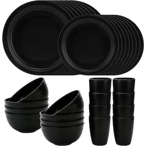 Modern Kitchen Plastic Wheat Straw Dinnerware Set with 32 Pieces in Black