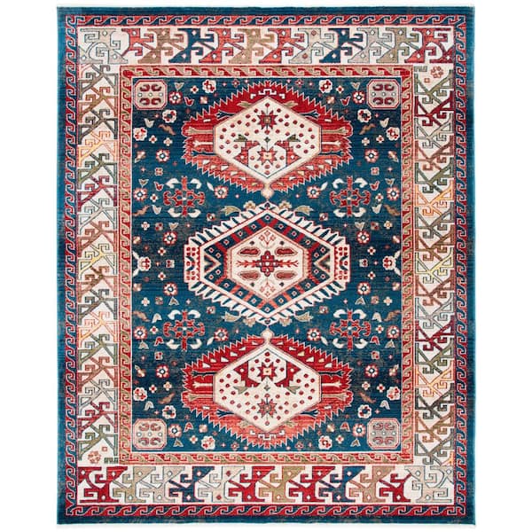 Kashan 9 ft. x 13 ft. Blue/Ivory Ornate Border Area Rug