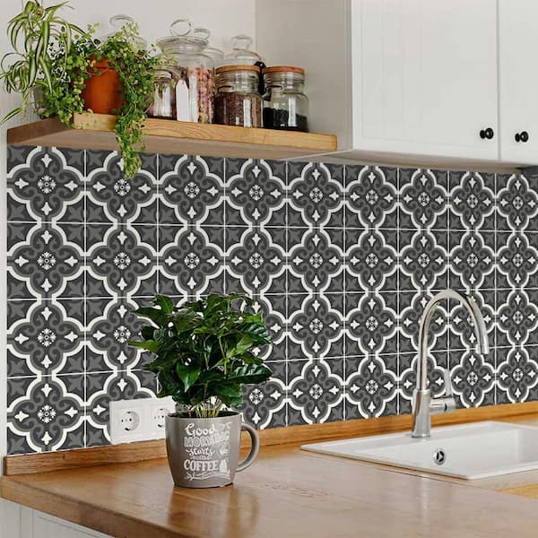 Black, White, and Gray B151 12 in. x 12 in. Vinyl Peel and Stick Tile (24 Tiles, 24 sq. ft. Pack)