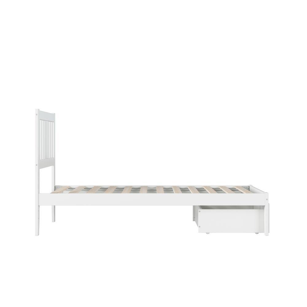 Tahoe Twin Mission White Wood Bed with Storage Drawer & USB Charger