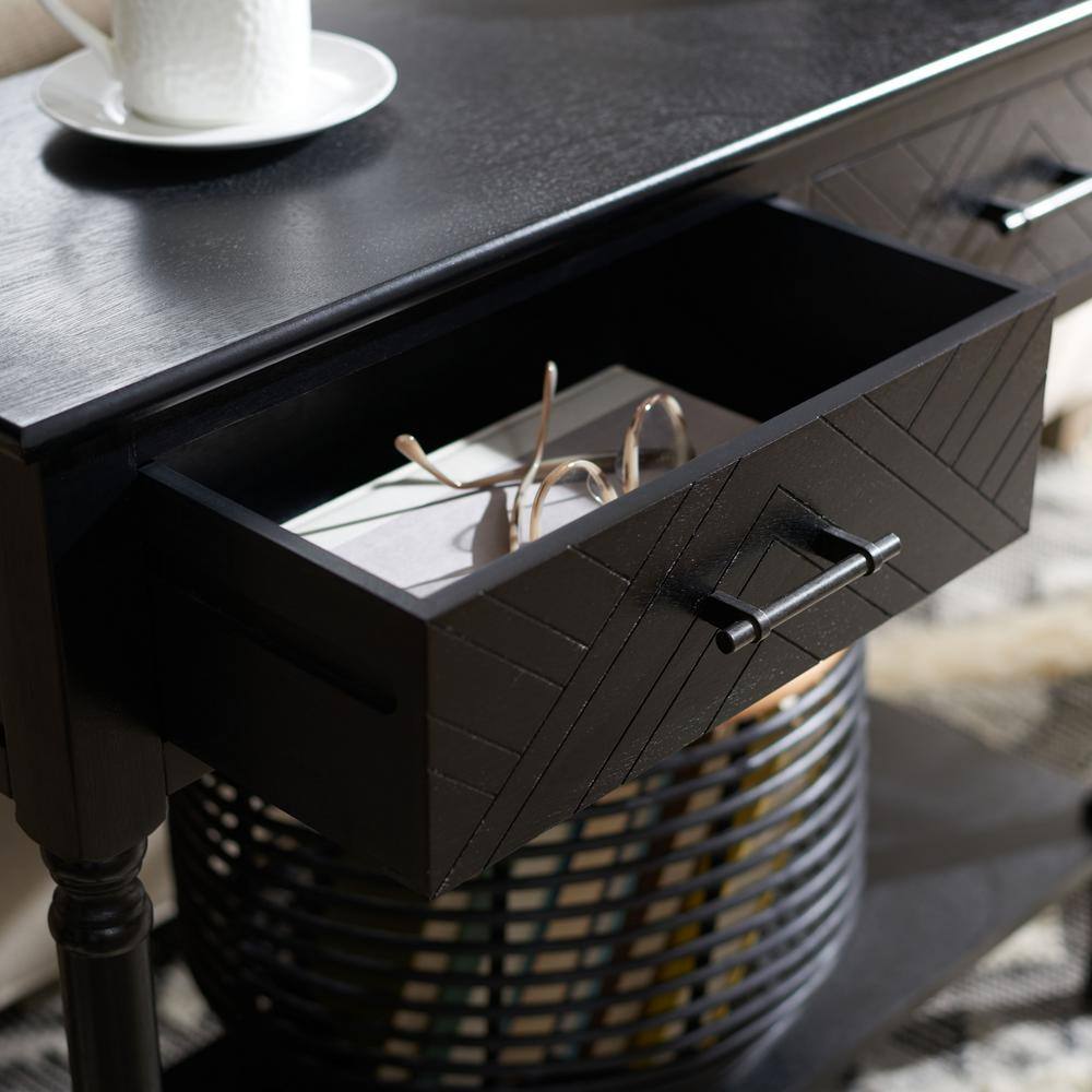 Peyton Black Wood and Metal Hallway Table with Storage