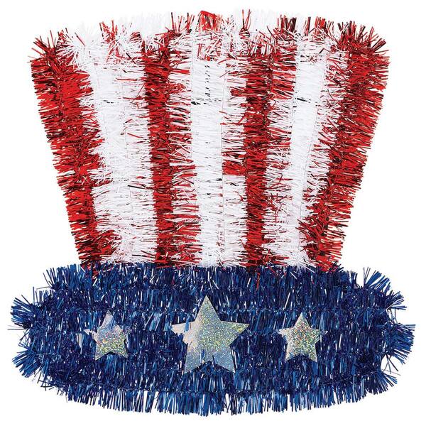 Amscan 10.5 in. x 10.75 in. Patriotic Tinsel Hat (6-Pack)