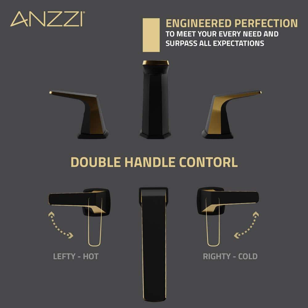 Matte Black and Brushed Gold Widespread Bathroom Faucet with Drain Assembly