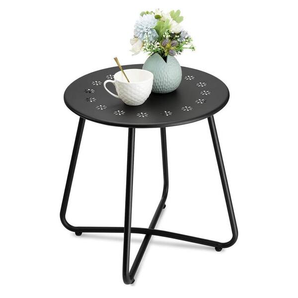Re:ens｜Steel Flower Side Table Metal Outdoor Side Tables with Flower Cut Outs, Small Round