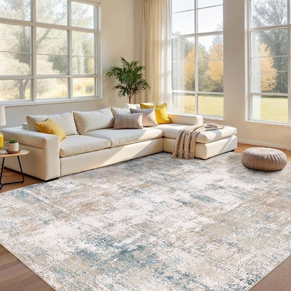 Van Gogh 8 ft. x 10 ft. Beige/Blue Modern Abstract Area Rug