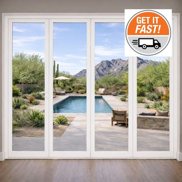 144 in. x 80 in. White Aluminum 1-Left Opening/3-Right Folding Outswing 4-Panel Bi Fold Patio Door 1L3R (Interior View)
