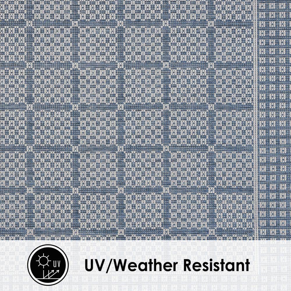 Blue and Gray Geometric Indoor/Outdoor Area Rug