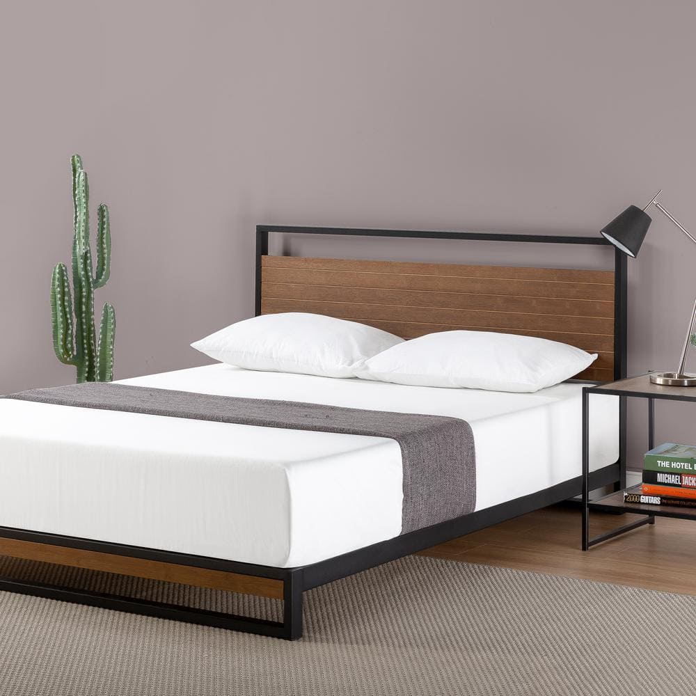 Suzanne Chestnut Brown Metal and Wood Platform Bed Frame