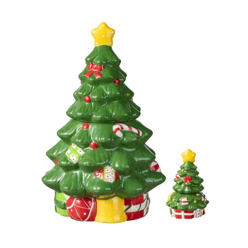 Glitzhome 3-piece Dolomite Christmas Tree Cookie Jar Set 2040400004 