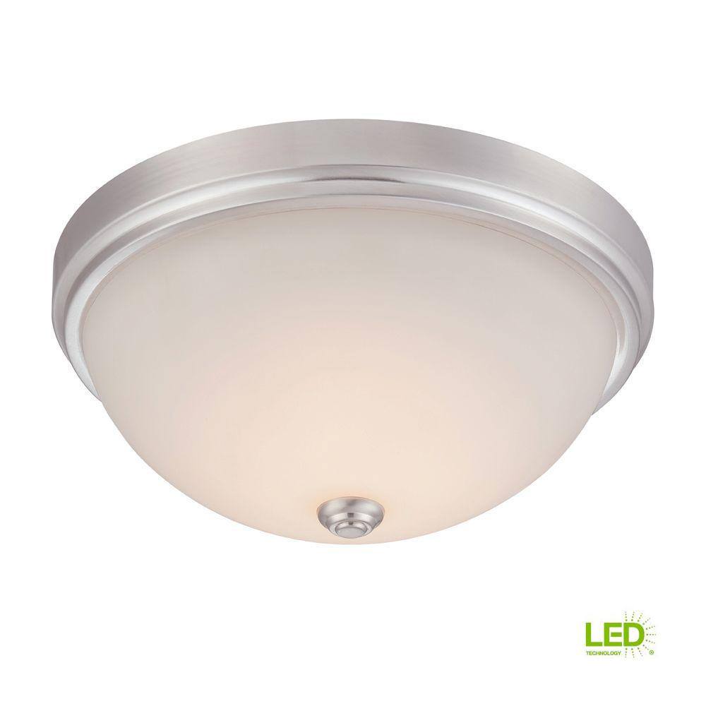 Satin Platinum Hopkins 13" LED Flushmount with Frosted Glass Shade