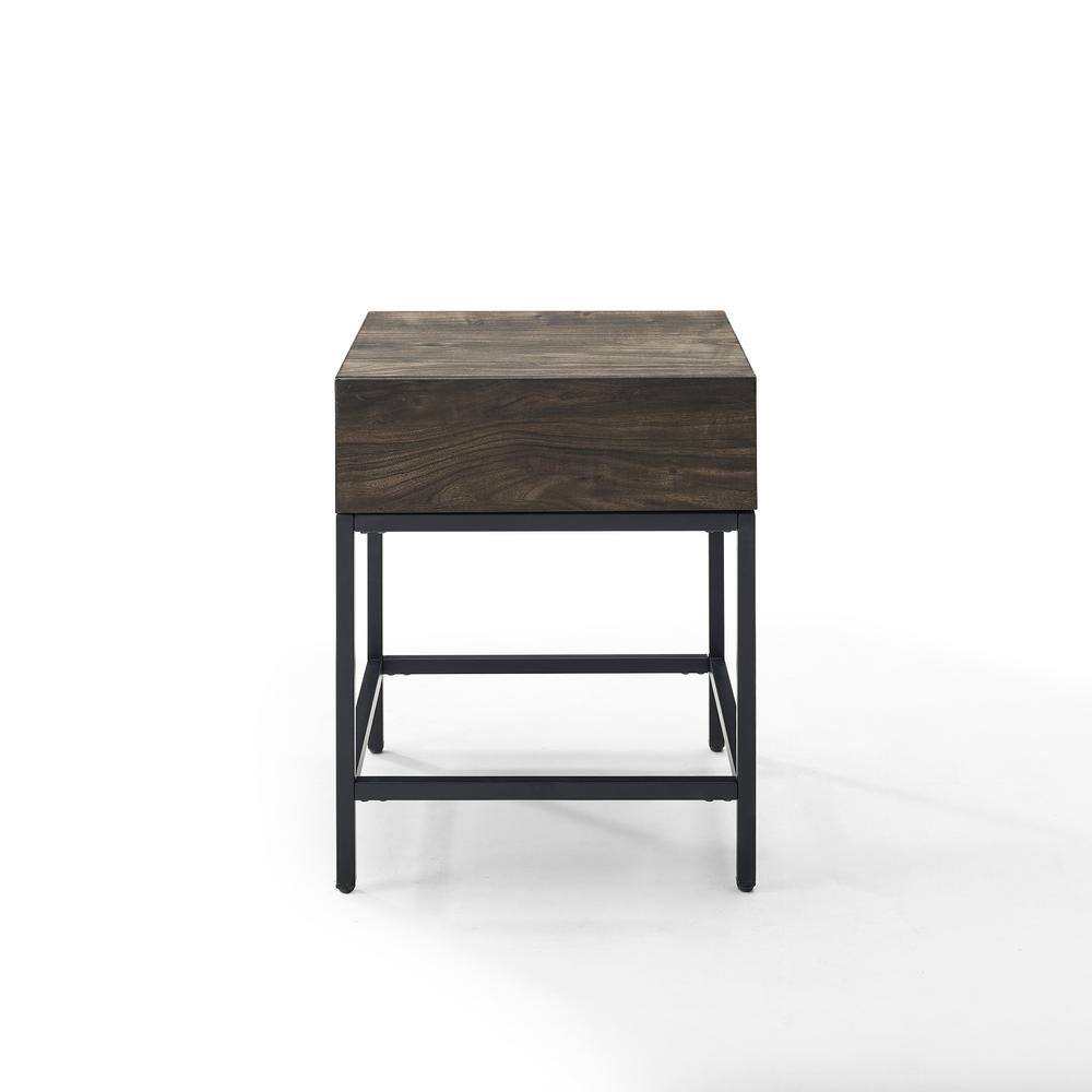 Lakeside Industrial Brown Ash and Matte Black End Table with Drawer