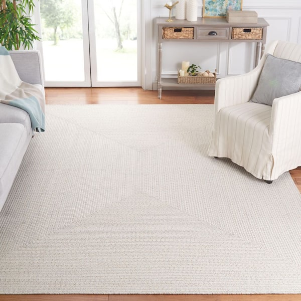 Braided Ivory/Light Gray 8 ft. x 10 ft. Machine Washable Concentric Woven Area Rug