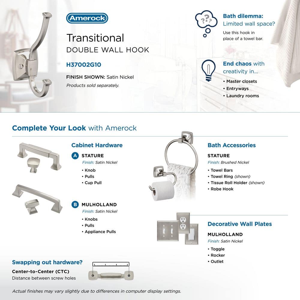 Satin Nickel Double Prong Decorative Wall Hook
