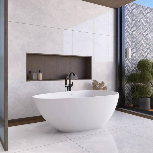 JimsMaison 59 in. Stone Resin Flatbottom Non-Whirlpool Double