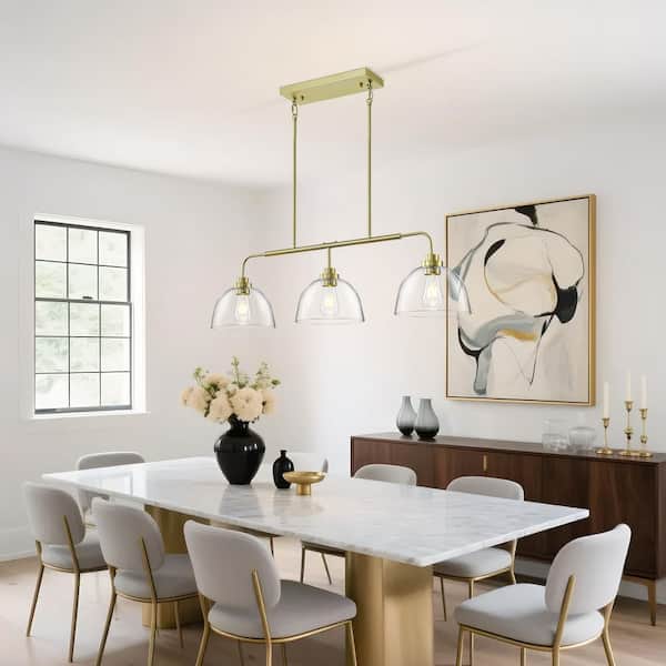 TinHon 3-Light Linear Gold Clear Glass Pendant Light for Kitchen