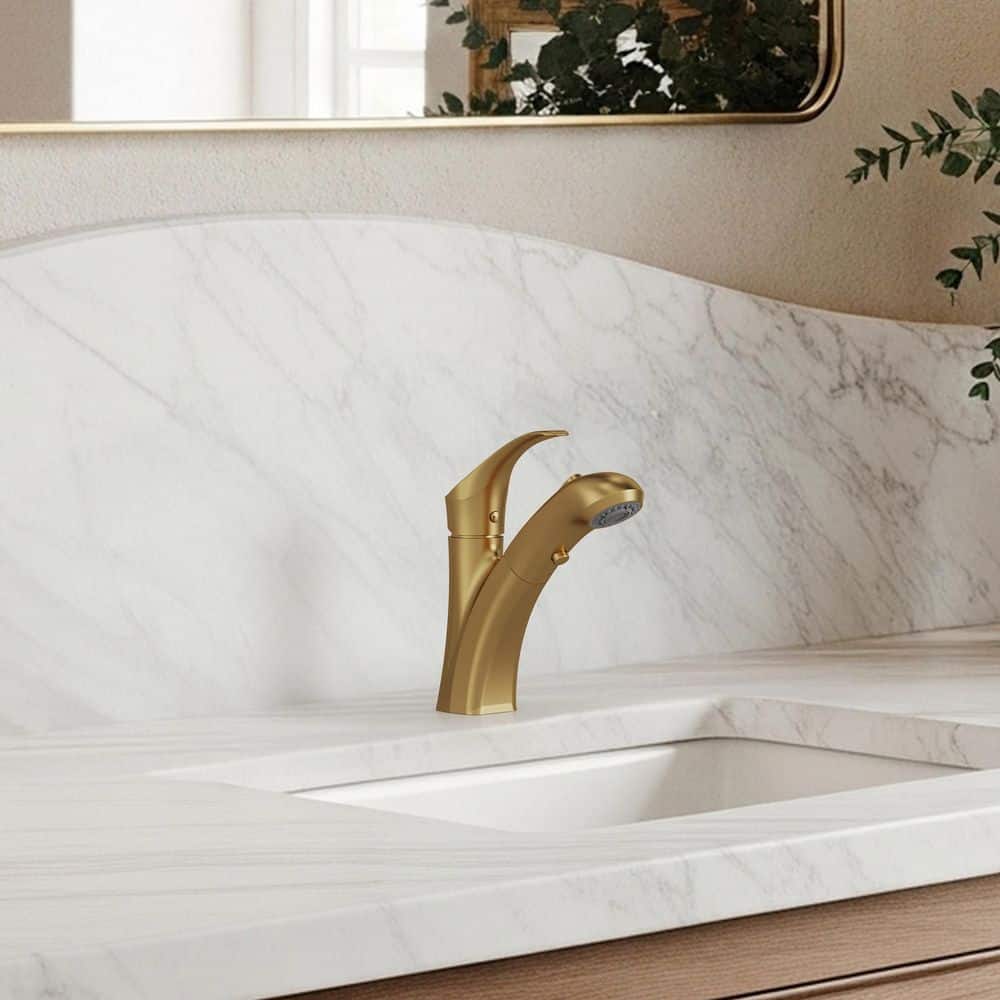 Single Handle Single Hole Bathroom Faucet with Pop‑Up Drain Rust-Resistant in Brushed Gold price history on PriceWatchPro