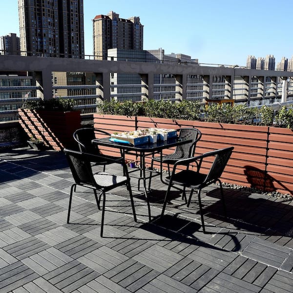 12'' x 12'' Wood Interlocking Flooring Tiles Indoor and Outdoor Patio Garden Deck Poolside Balcony Backyard 44-Pack Gray