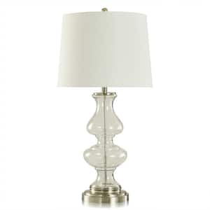 32.25 in. Silver Candlestick Task and Reading Table Lamp for Living Room with White Linen Shade