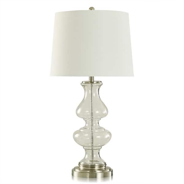 StyleCraft 32.25 in. Silver Candlestick Task and Reading Table Lamp for Living Room with White Linen Shade