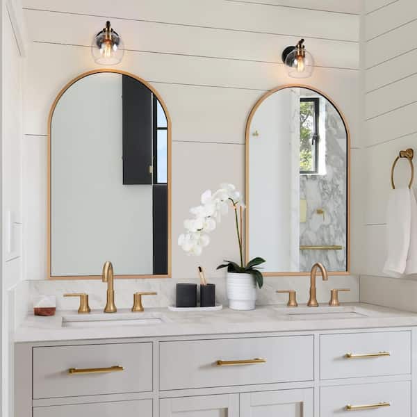 1-Light Indoor Classic Black Wall Sconce, Globe Seeded Glass Modern Bathroom Vanity Light, Farmhouse Brass Bath Lighting