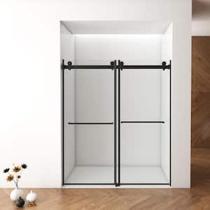 56 in. W - 60 in. W x 70 in. H Sliding Frameless Shower Door in Matte Black Finish with 5/16 in. (8 mm) Clear Glass