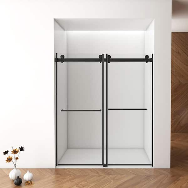 ES-DIY 56 in. W - 60 in. W x 70 in. H Sliding Frameless Shower Door in Matte Black Finish with 5/16 in. (8 mm) Clear Glass