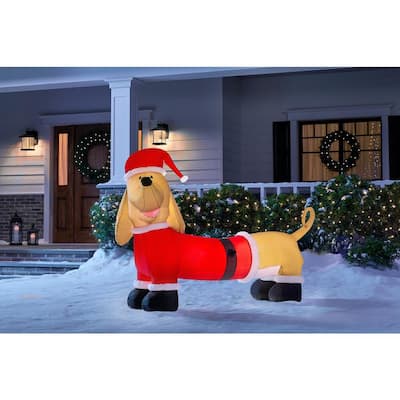 4 ft Pre-Lit LED Dachshund with Santa Outfit Christmas Inflatable