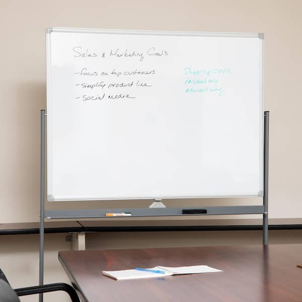 Large Mobile Rolling Magnetic Whiteboard - 48 x 36 Inches Height Adjust  Double Sides Portable White Board on Wheels, Dry Erase Board Easel with  Stand