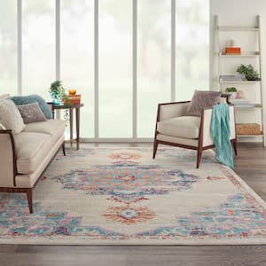 Passion Grey/Multi 8 ft. x 10 ft. Bordered Transitional Area Rug