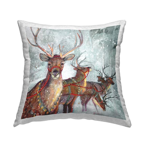 Stupell Industries Winter Reindeer Holiday Herd Multi-Color Square Outdoor Throw Pillow