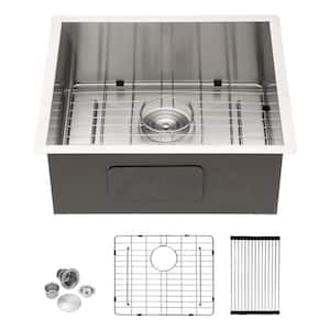 25 in. x 22 in. Single Bowl Undermount 18-Gauge Stainless Steel Drop In Kitchen Sink w/ Bottom Grid and Strainer Basket