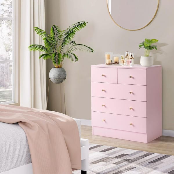 Pink 5-Drawer 25. 98in. Wide Chest of Drawers