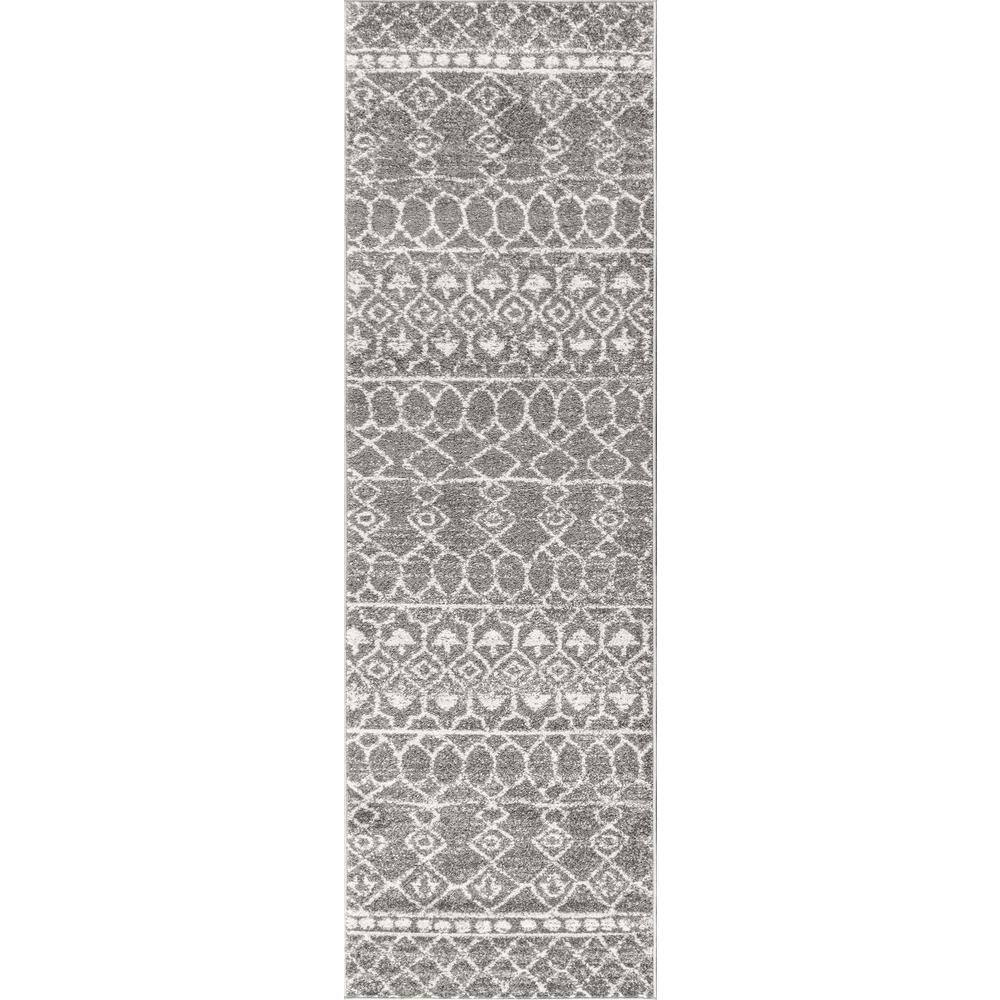 Modern Vintage Moroccan Tribal Rug in Gray and Ivory - Easy Care Synthetic