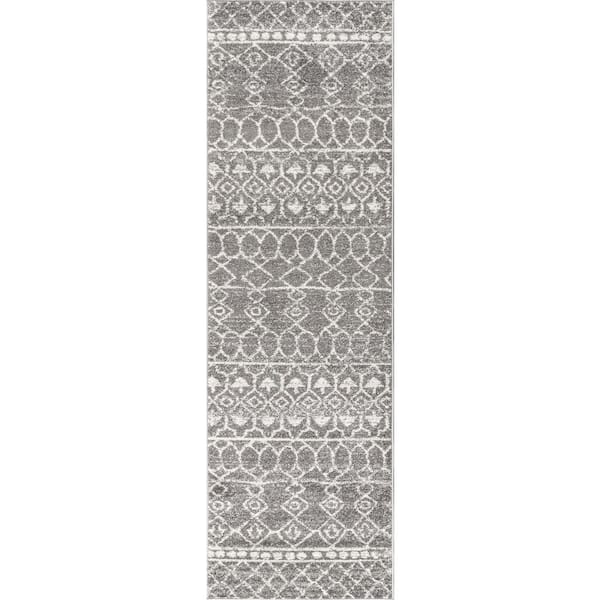 Izil Moroccan Beni Souk Gray/Cream 2 ft. x 8 ft. Runner Rug