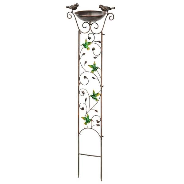 FAWEY TRED INC 40 in. Hummingbird Bronze Iron Bird Bath Stand, Garden Plant Trellis
