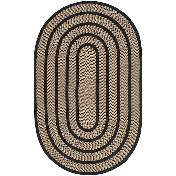 SAFAVIEH Braided Beige/Black 5 ft. x 8 ft. Oval Border Area Rug