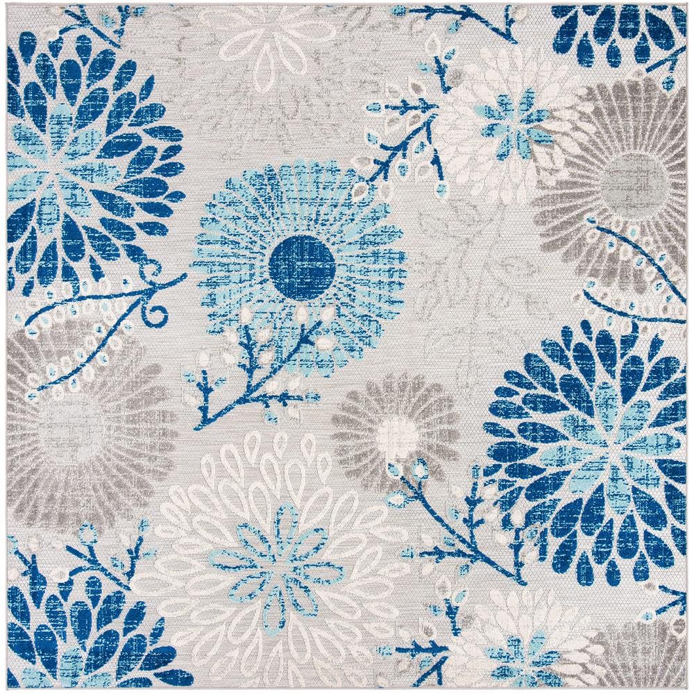 Gray 6 ft. 7 in. x 6 ft. 7 in. Floral Polypropylene Indoor/Outdoor Area Rug